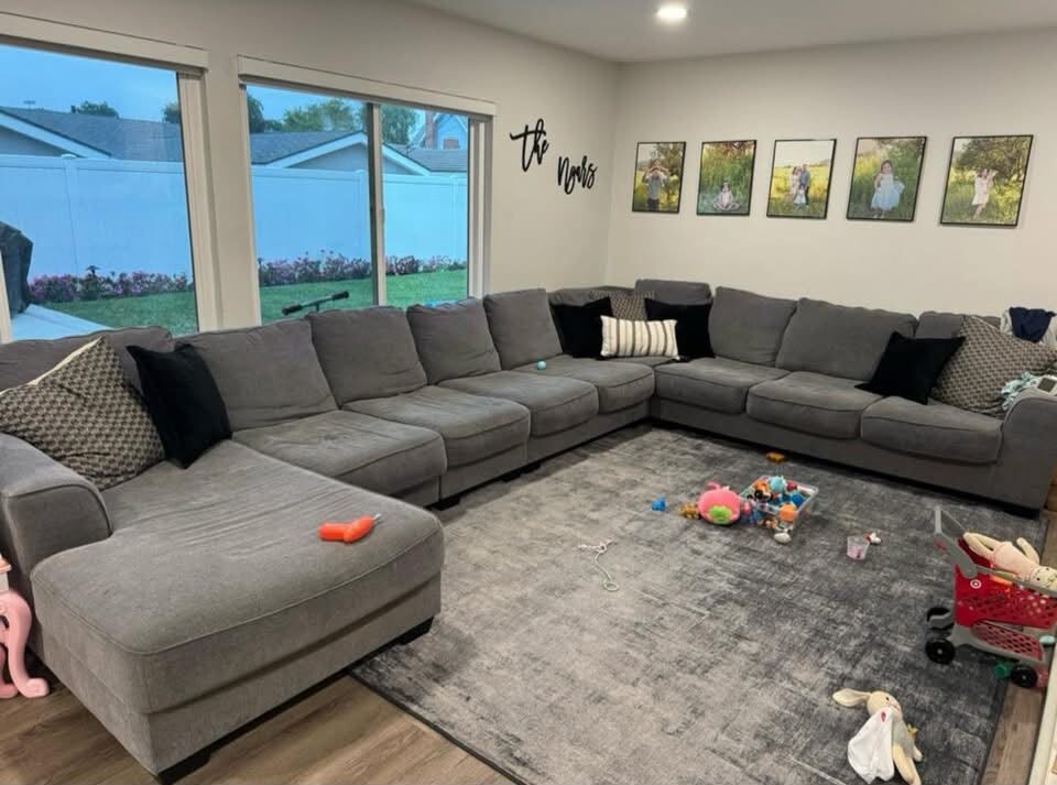 Family living room sectional after cleaning
